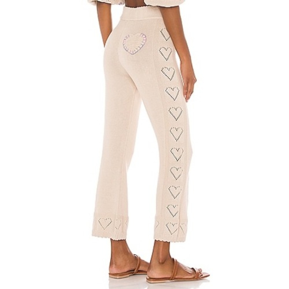 LoveShackFancy Coquette Boho Chic Knit Pointelle Pants Crochet Patch Medium